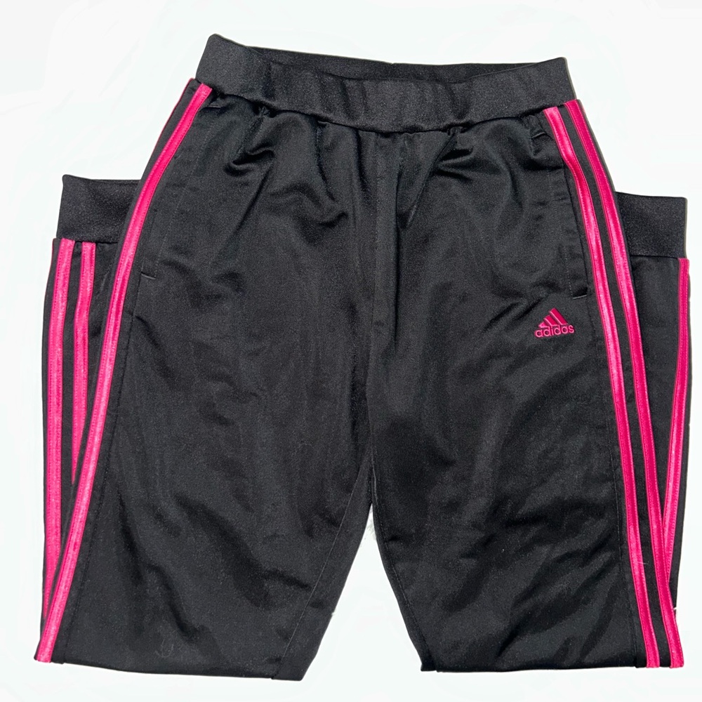 Adidas Black and Pink Sweatpants with Iconic Stripes